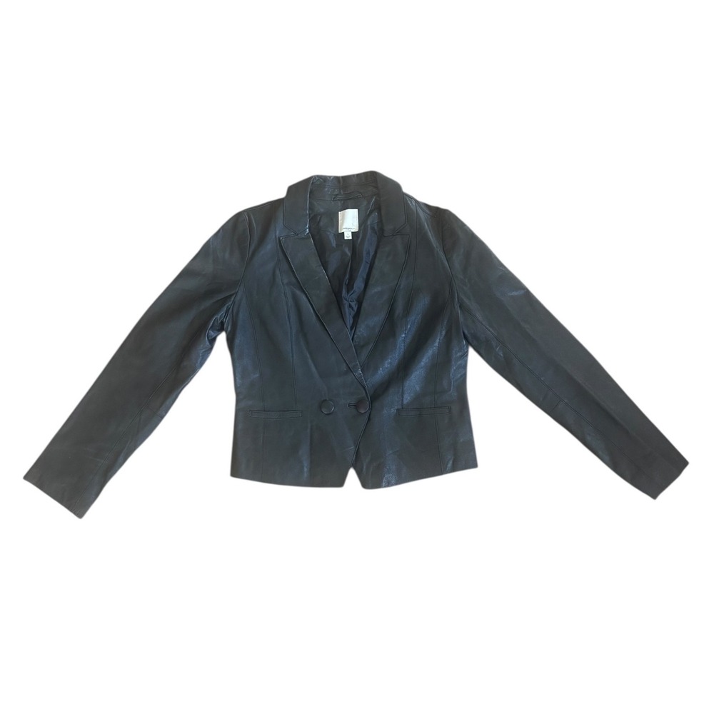Halogen Black Leather Blazer Jacket Double Breasted Women's Size S